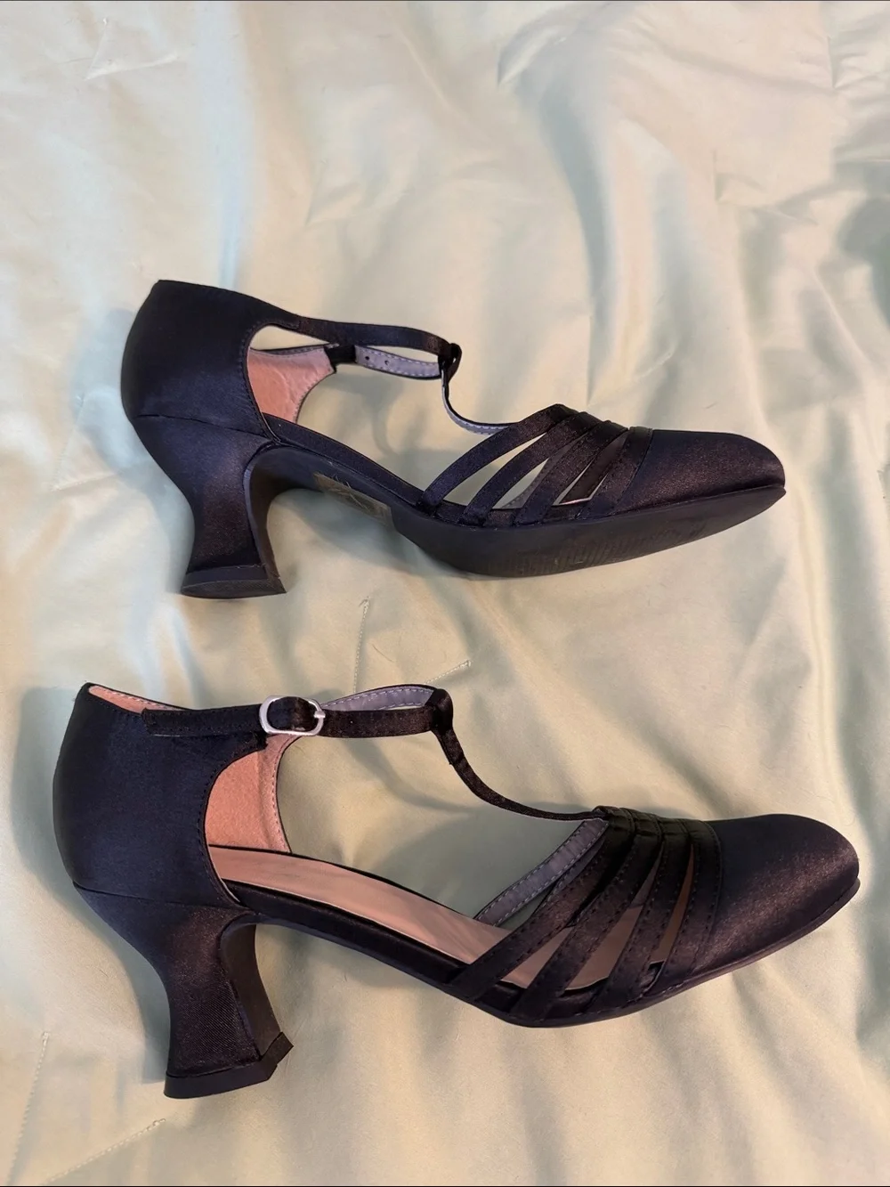 Ellie Black Satin T-Strap Dance Shoes